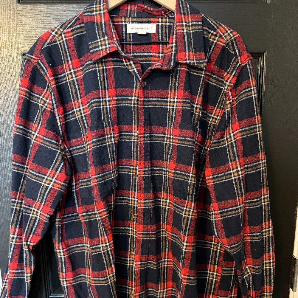 Mens Aeropostale Flannel Red Blue Button Down Extra Large